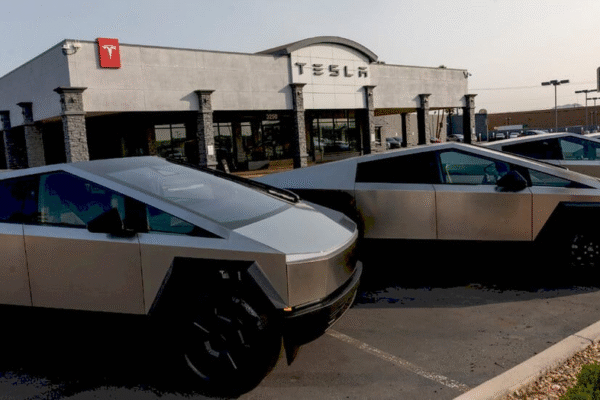 Ілон Маск на фоні логотипу Tesla